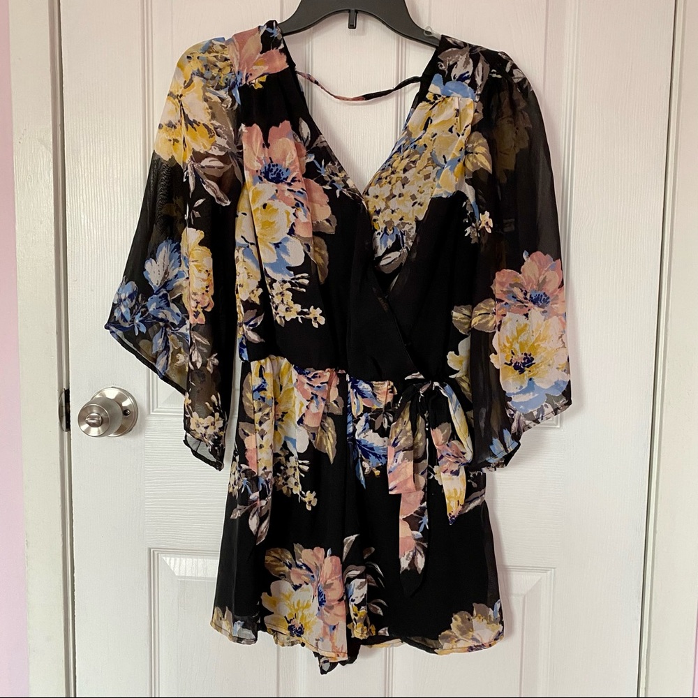 Black Floral Sheer Lined Romper S